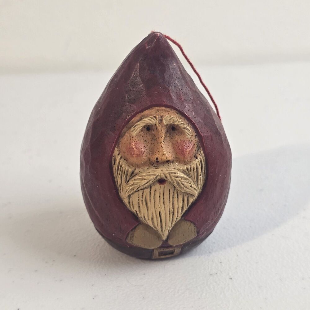 Christmas Ornament Wooden Santa Egg Shape Kurt Adler Primative Old World Folk